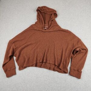 American Eagle Outfitters Ribbed Cropped Hoodie Brown Women's Size S P CH